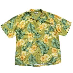Tommy Bahama Shirt Mens XL Green Floral Silk Hawaiian Camp Aloha Hibiscus Button